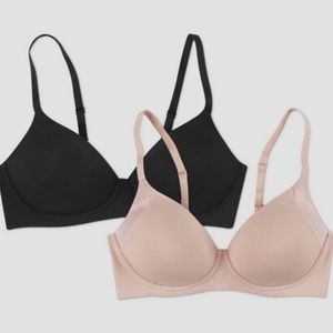 NEW! Bundle of 2 Beauty by Bali Wireless Bras Convertible Nude Black Size 40D